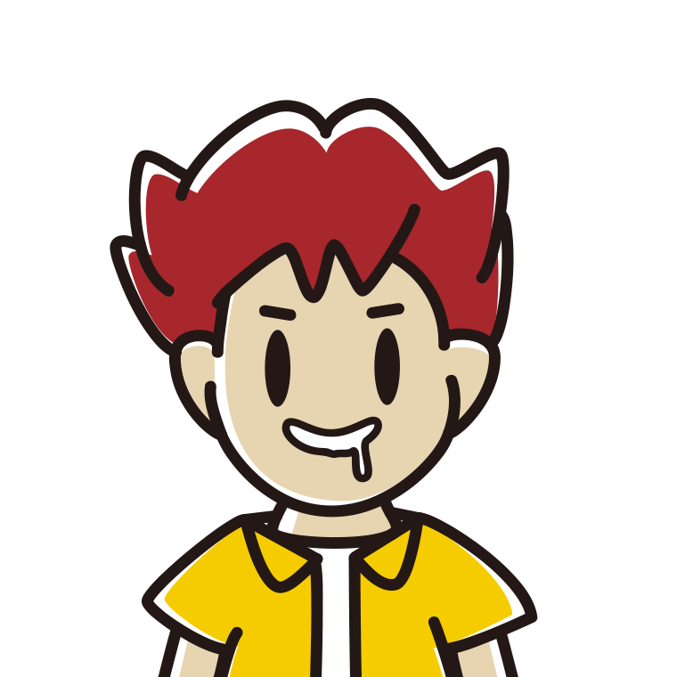 よだれを垂らす男子大学生のイラスト【色あり、背景なし】透過PNG