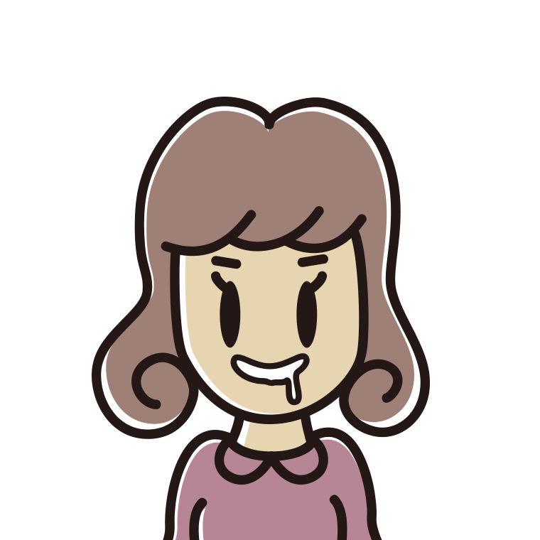 よだれを垂らす女子大学生のイラスト【色あり、背景なし】透過PNG