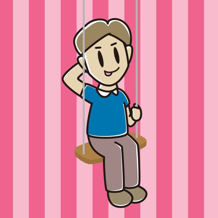 ブランコでテヘヘな男性のイラスト【色、背景あり】PNG