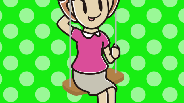 ブランコでテヘヘな女性のイラスト【色、背景あり】PNG