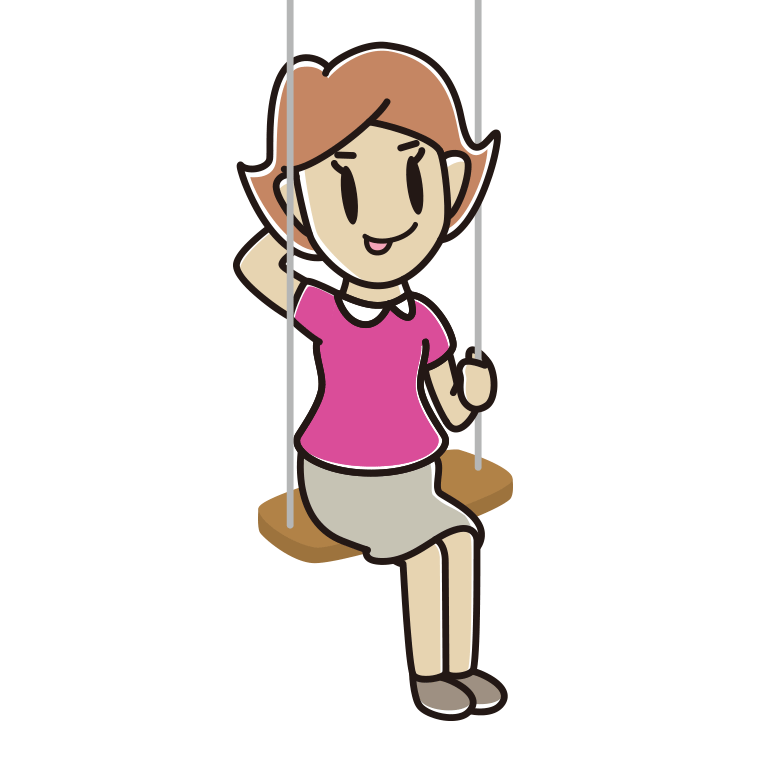 ブランコでテヘヘな女性のイラスト【色あり、背景なし】透過PNG