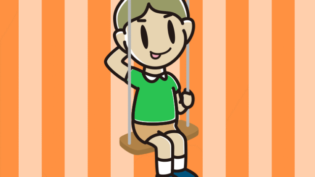 ブランコでテヘヘな小学生男子のイラスト【色、背景あり】PNG