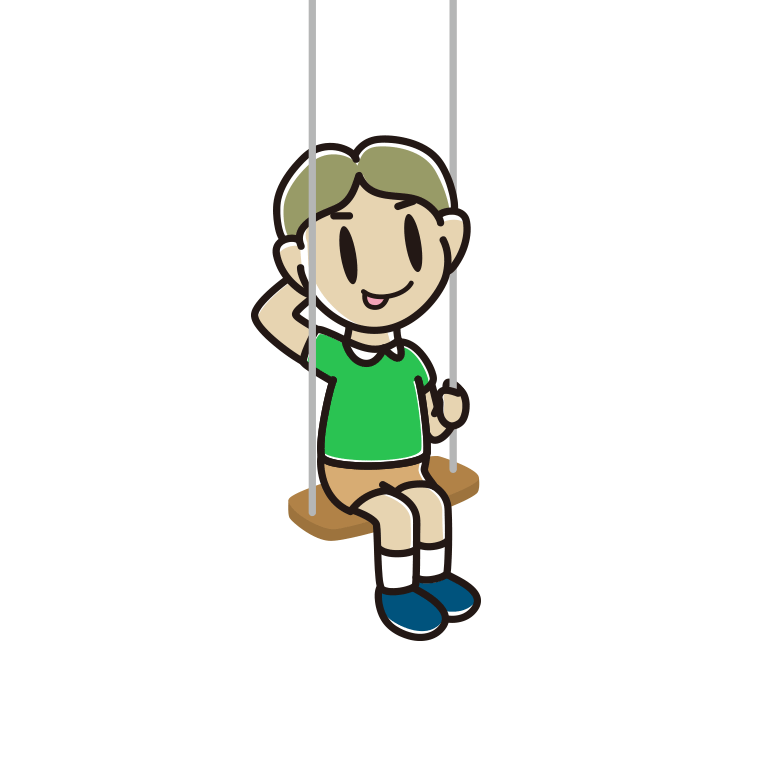 ブランコでテヘヘな小学生男子のイラスト【色あり、背景なし】透過PNG