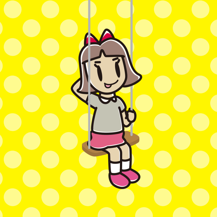 ブランコでテヘヘな小学生女子のイラスト【色、背景あり】PNG
