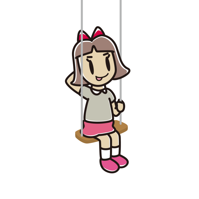 ブランコでテヘヘな小学生女子のイラスト【色あり、背景なし】透過PNG