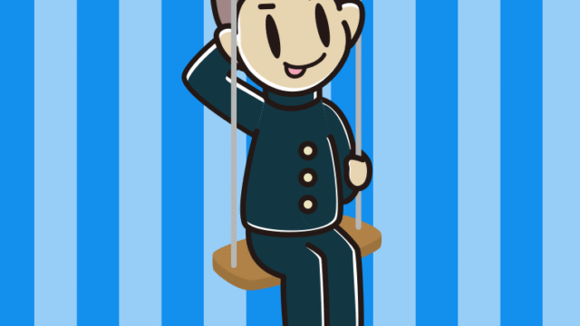 ブランコでテヘヘな男子中学生のイラスト【色、背景あり】PNG