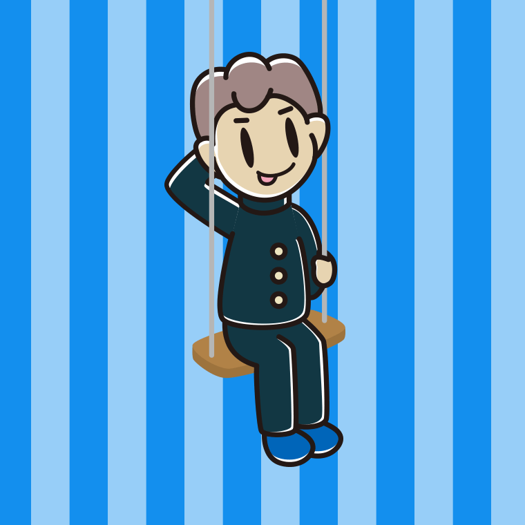 ブランコでテヘヘな男子中学生のイラスト【色、背景あり】PNG