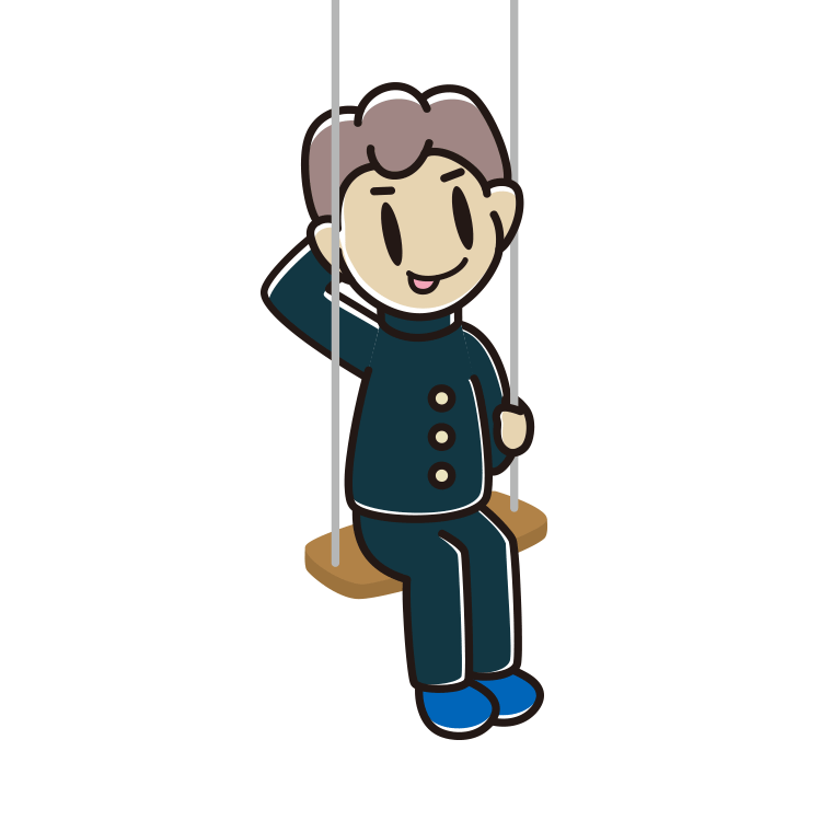 ブランコでテヘヘな男子中学生のイラスト【色あり、背景なし】透過PNG