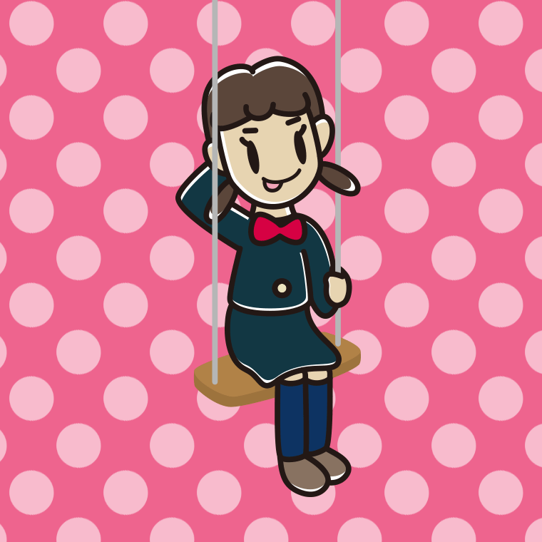 ブランコでテヘヘな女子中学生のイラスト【色、背景あり】PNG