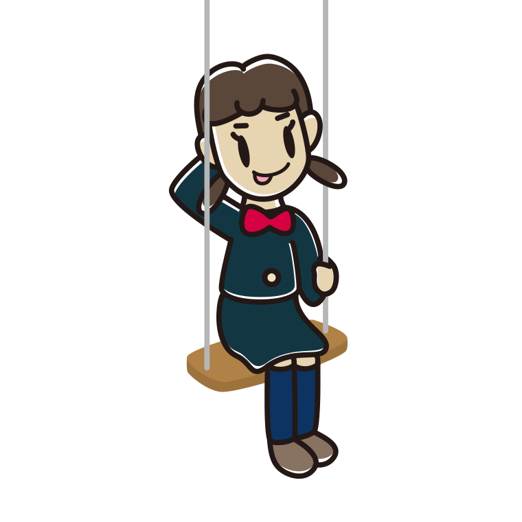 ブランコでテヘヘな女子中学生のイラスト【色あり、背景なし】透過PNG