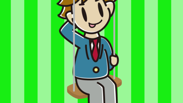 ブランコでテヘヘな男子高校生のイラスト【色、背景あり】PNG