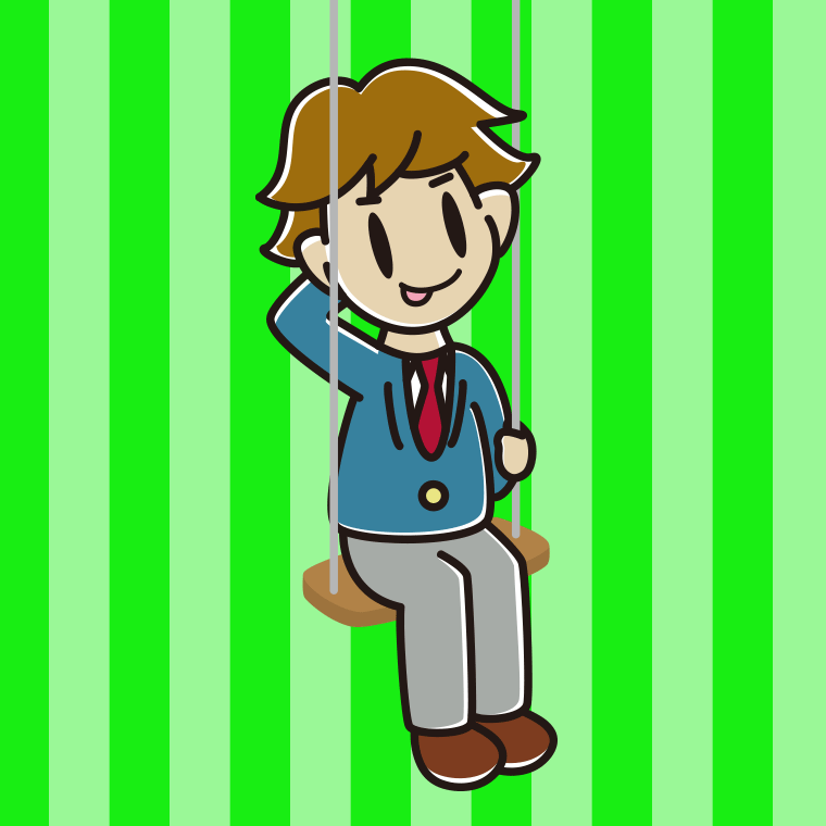 ブランコでテヘヘな男子高校生のイラスト【色、背景あり】PNG