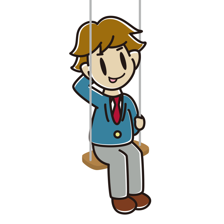 ブランコでテヘヘな男子高校生のイラスト【色あり、背景なし】透過PNG