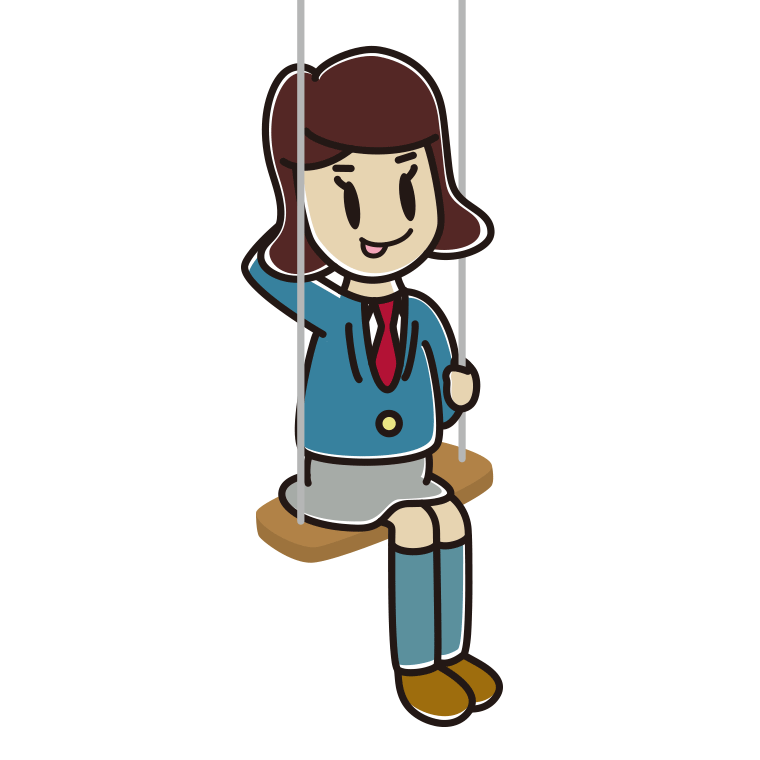 ブランコでテヘヘな女子高校生のイラスト【色あり、背景なし】透過PNG