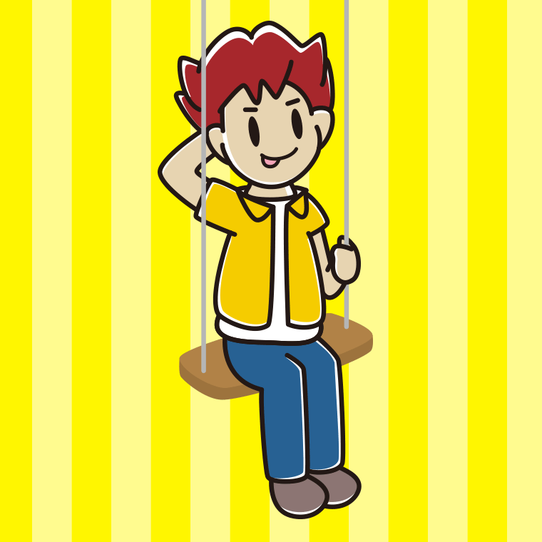 ブランコでテヘヘな男子大学生のイラスト【色、背景あり】PNG