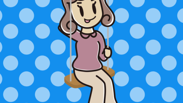 ブランコでテヘヘな女子大学生のイラスト【色、背景あり】PNG