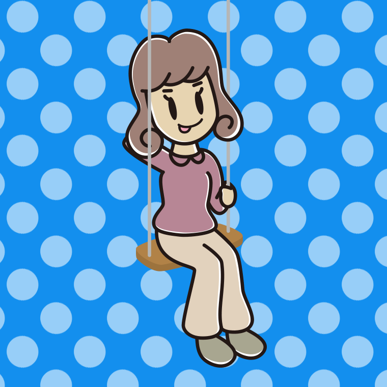 ブランコでテヘヘな女子大学生のイラスト【色、背景あり】PNG