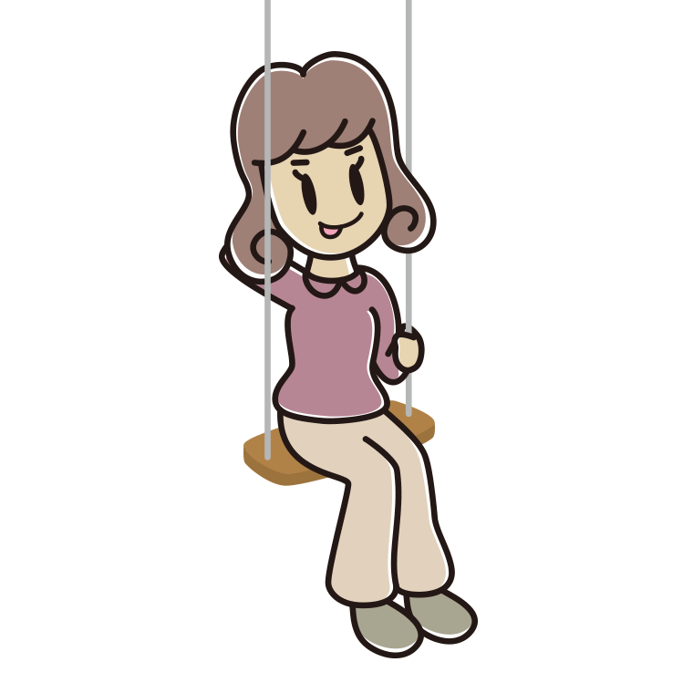 ブランコでテヘヘな女子大学生のイラスト【色あり、背景なし】透過PNG