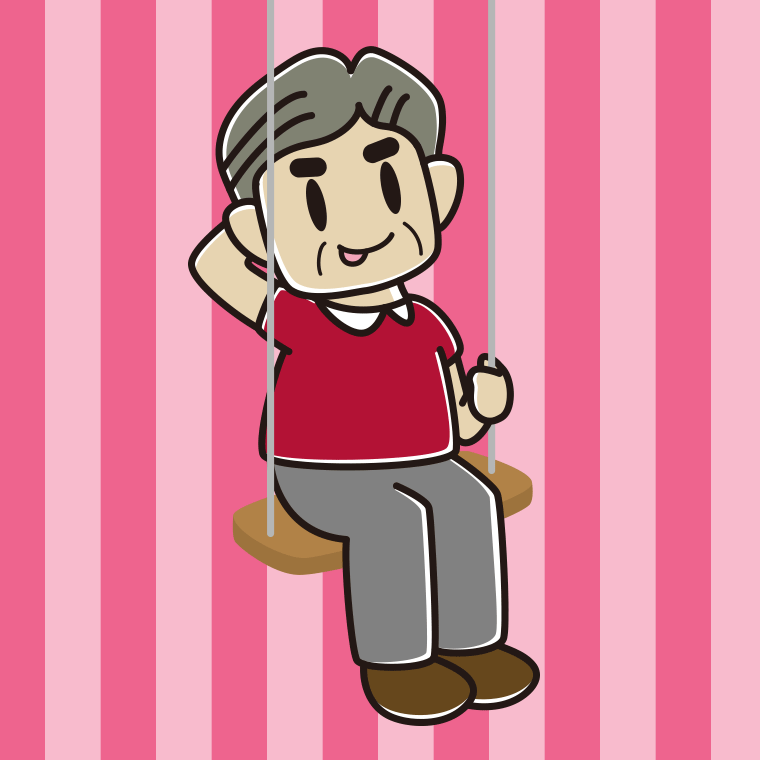 ブランコでテヘヘなおじさんのイラスト【色、背景あり】PNG
