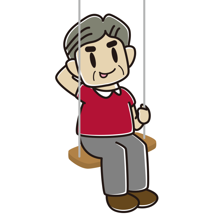 ブランコでテヘヘなおじさんのイラスト【色あり、背景なし】透過PNG