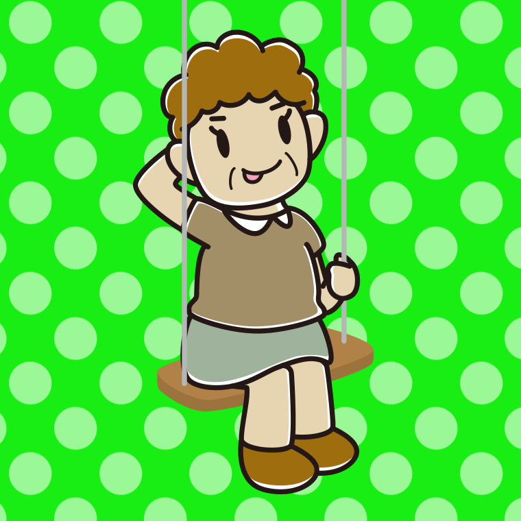 ブランコでテヘヘなおばさんのイラスト【色、背景あり】PNG