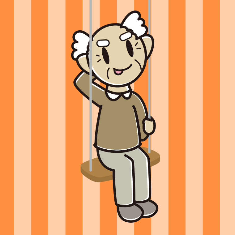 ブランコでテヘヘなおじいさんのイラスト【色、背景あり】PNG