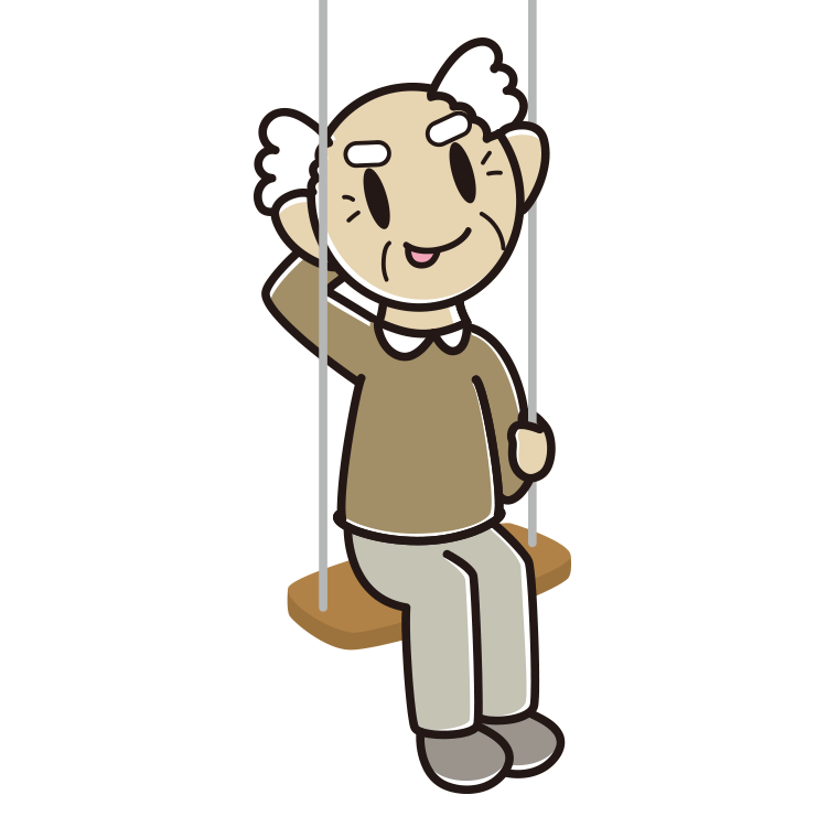 ブランコでテヘヘなおじいさんのイラスト【色あり、背景なし】透過PNG