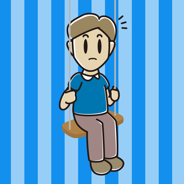ブランコで何かに気付く男性のイラスト【色、背景あり】PNG