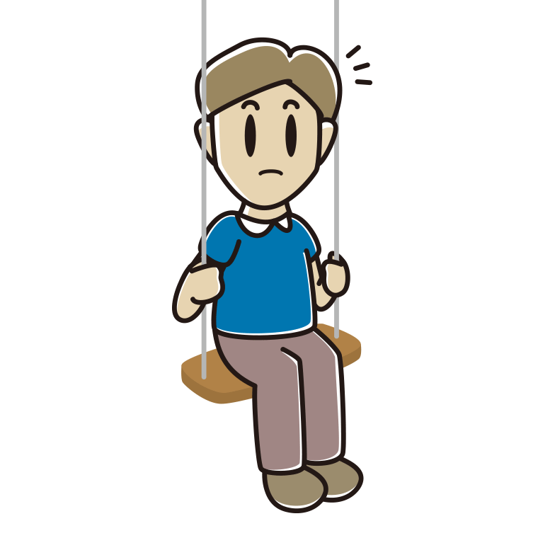 ブランコで何かに気付く男性のイラスト【色あり、背景なし】透過PNG