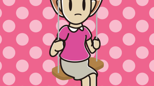 ブランコで何かに気付く女性のイラスト【色、背景あり】PNG