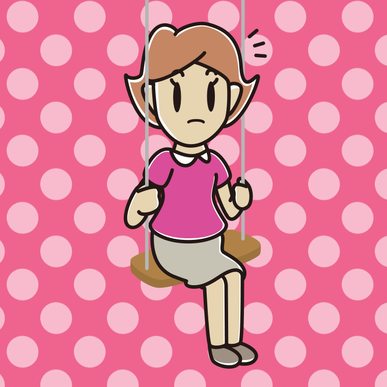 ブランコで何かに気付く女性のイラスト【色、背景あり】PNG