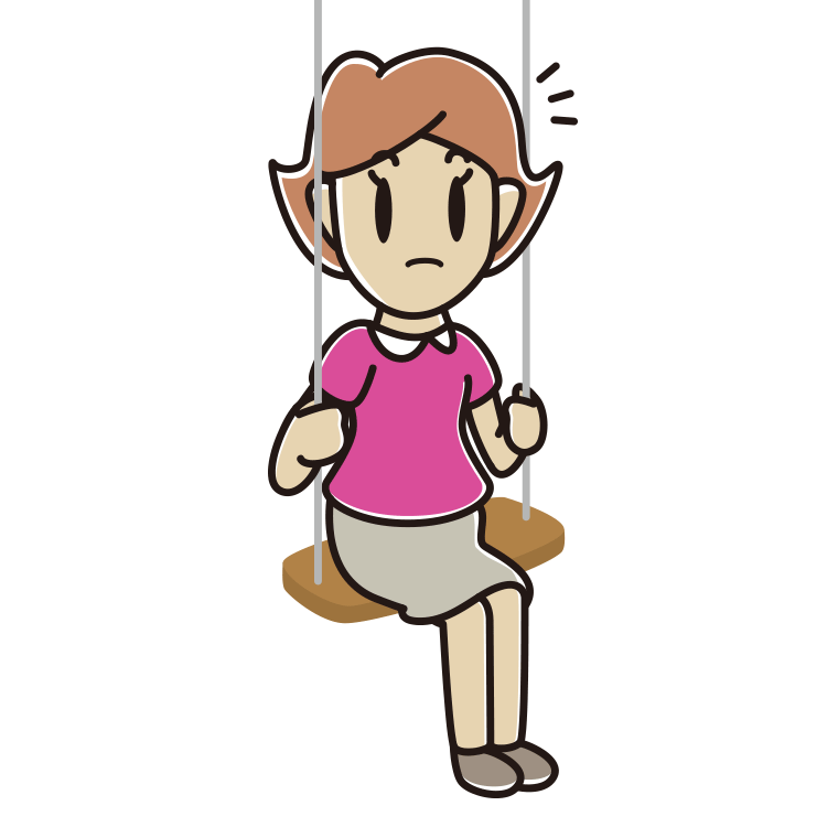 ブランコで何かに気付く女性のイラスト【色あり、背景なし】透過PNG
