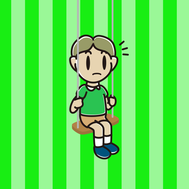 ブランコで何かに気付く小学生男子のイラスト【色、背景あり】PNG