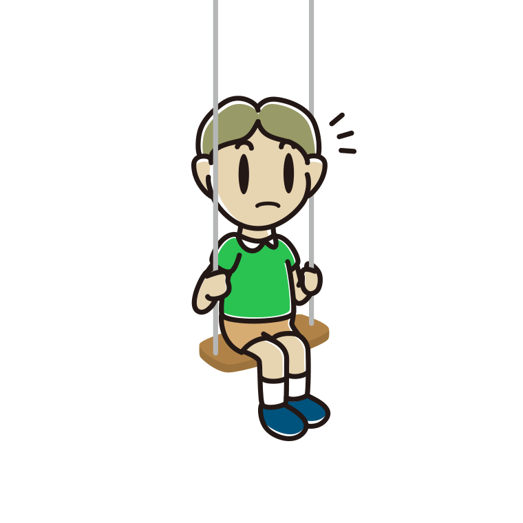 ブランコで何かに気付く小学生男子のイラスト【色あり、背景なし】透過PNG