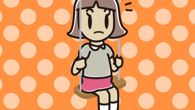 ブランコで何かに気付く小学生女子のイラスト【色、背景あり】PNG