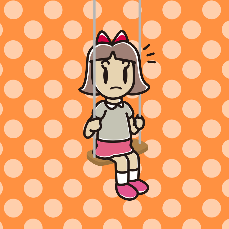 ブランコで何かに気付く小学生女子のイラスト【色、背景あり】PNG