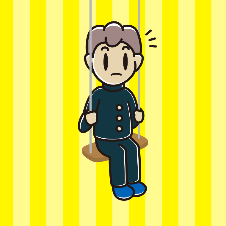 ブランコで何かに気付く男子中学生のイラスト【色、背景あり】PNG