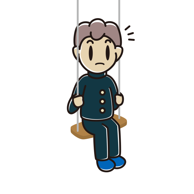 ブランコで何かに気付く男子中学生のイラスト【色あり、背景なし】透過PNG