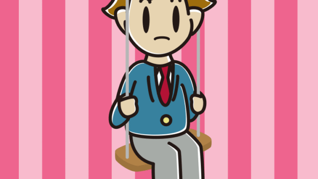 ブランコで何かに気付く男子高校生のイラスト【色、背景あり】PNG