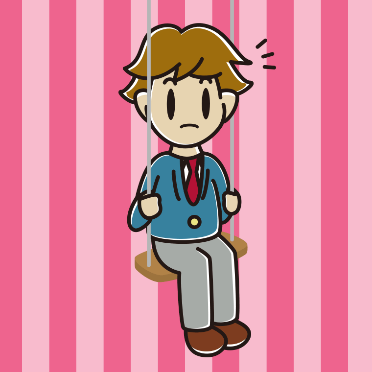 ブランコで何かに気付く男子高校生のイラスト【色、背景あり】PNG