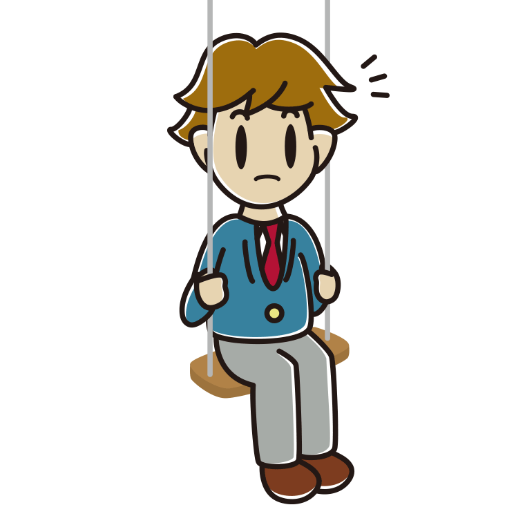ブランコで何かに気付く男子高校生のイラスト【色あり、背景なし】透過PNG