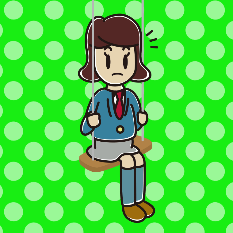 ブランコで何かに気付く女子高校生のイラスト【色、背景あり】PNG