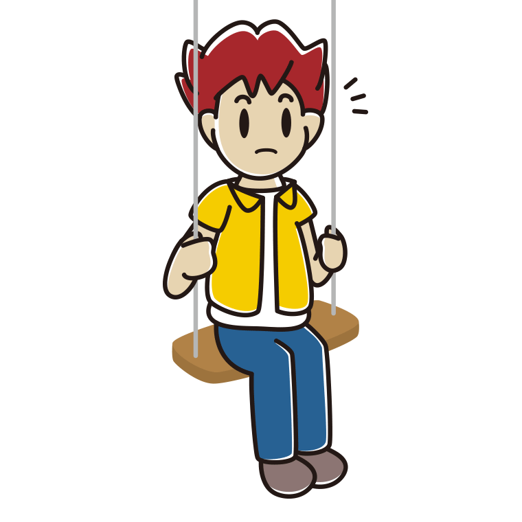 ブランコで何かに気付く男子大学生のイラスト【色あり、背景なし】透過PNG
