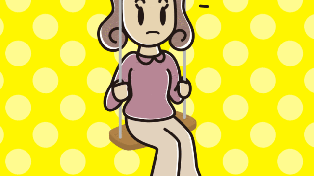 ブランコで何かに気付く女子大学生のイラスト【色、背景あり】PNG