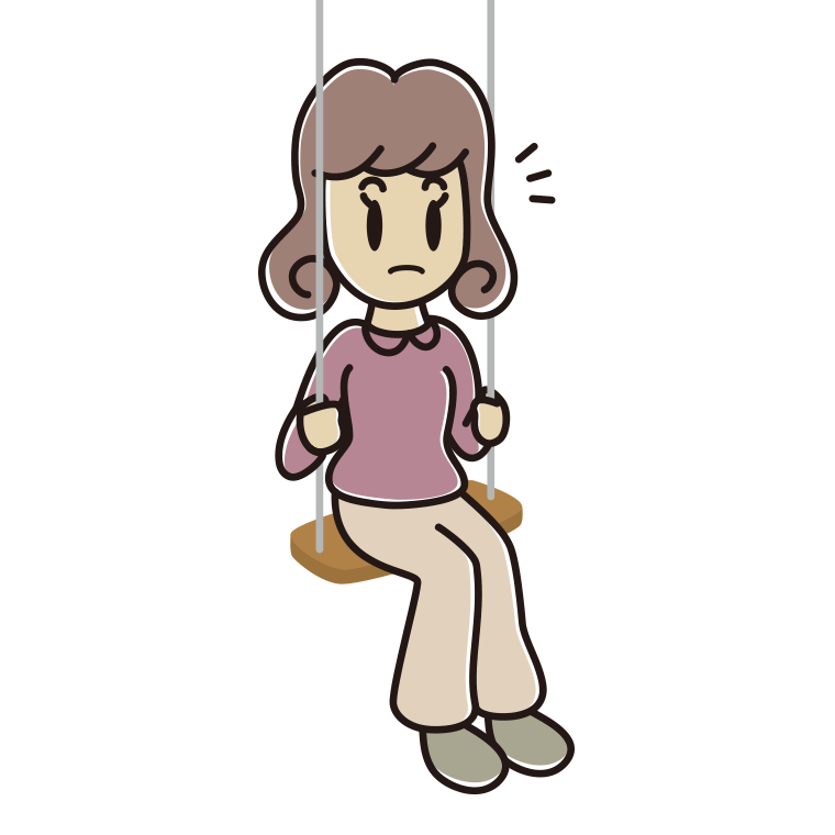 ブランコで何かに気付く女子大学生のイラスト【色あり、背景なし】透過PNG