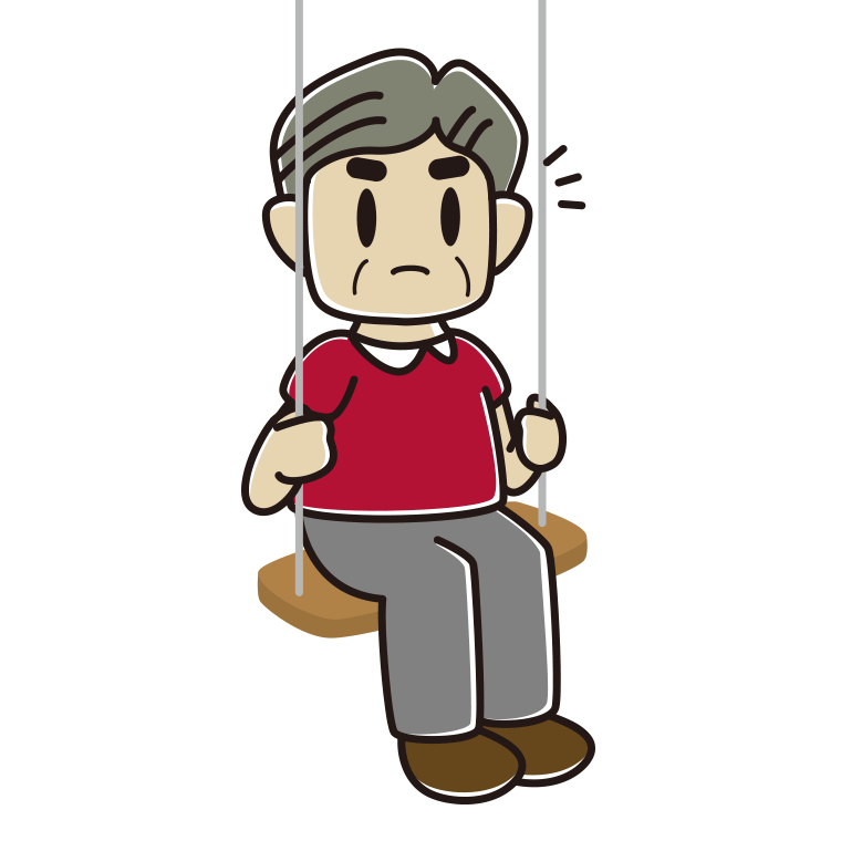 ブランコで何かに気付くおじさんのイラスト【色あり、背景なし】透過PNG