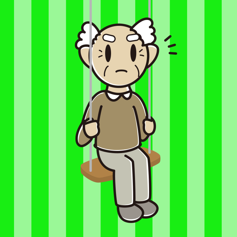 ブランコで何かに気付くおじいさんのイラスト【色、背景あり】PNG