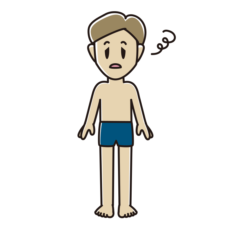 ぼーっとするスクール水着の男性のイラスト【色あり、背景なし】透過PNG
