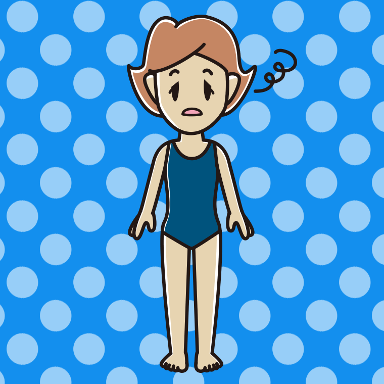 ぼーっとするスクール水着の女性のイラスト【色、背景あり】PNG