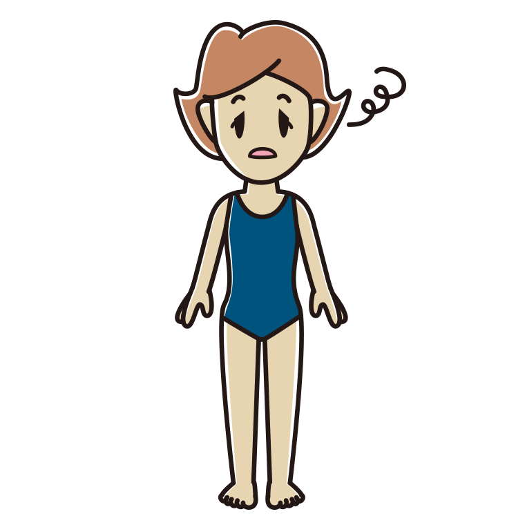 ぼーっとするスクール水着の女性のイラスト【色あり、背景なし】透過PNG